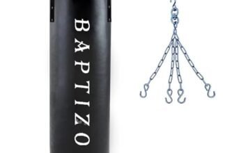 BAPTIZO Heavy Synthetic Leather Boxing Punching Bag Black | Stainless Steel Hanging Chain | Boxing | MMA | Kickboxing | Muay Thai | Karate | Judo | Taekwondo (3 feet)
