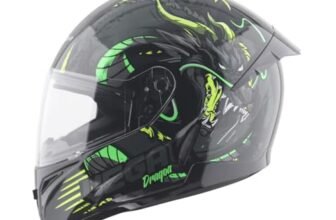 Vega Voyager DRAGOA! Full Face Motorcycle Helmet with Lightweight Shell, Aerodynamic Design, Shock Absorbing Liner, Comfortable Interior, Ventilated Fit, and Trendy Black Neon Yellow Finish Black Neon Yellow-L