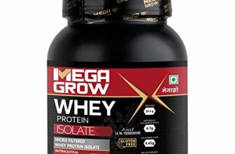 Megagrow Whey Isolate Protein Powder for Men, Chocolate Flavor 1kg- Gluten Free | No Sugar Added – with Sodium & Potassium for Low Carbs & Lean Muscle|24.5g Protein, 4.7g BCAA-29 Servings