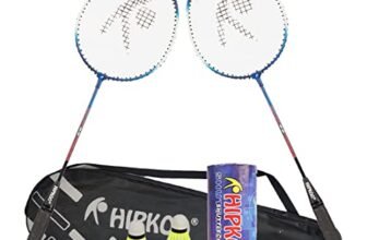 Hipkoo Sports Intact Aluminum Badminton Rackets Set of 2 | Wide Body Shuttle Bat with Cover and 3 Shuttlecocks | Ideal for Beginner| Lightweight and Sturdy| Blue and Red