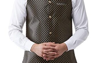 SOJANYA (Since 1958 Men’s Silk Blend Black & Gold Self Design Nehru Jacket, Size: 40