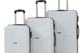 Teakwood Set of 3 8 Wheels Trolley Bag, Hard Cabin with Zipper Closure, Adjustable Push Button & Cross Side Strap, Number Lock System 360 Degree (Set of 3, Silver)