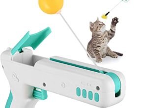 Pets Empire Cat Toy Gun, Interactive Cat Toy Gun Shape Toy with Ball & Feather, Indoor Exercise Funny Cat Stick Toy 1 Piece (Color May Vary)