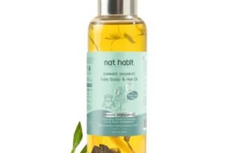 Nat Habit Summer Baby Hair Oil for Kids 0-5 Years | Ayurvedic Hair Oil for Baby with Brahmi, Matsyakshi & Dasabuti | Baby Hair Growth Oil with Desi Ghee & Cold Pressed Oils | Cools Body, Aids Sleep, 110ml