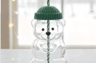 Glass Bear Cup with Reusable Straw & Lid, 20 oz Cute Bear Shape Glass Tumbler for Hot & Cold Drinks, Clear Drinking Mug for Water, Juice, Smoothies, Iced Coffee, Home, Office & Gifting