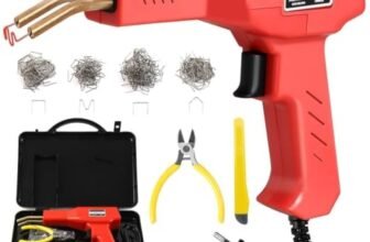50 W Plastic Welding Repair Kit with Hot Stapler Gun, LED Work Light and 200 Stainless Steel Staples in 4 Types for Car Bumper, Dashboard and Plastic Crack Repair
