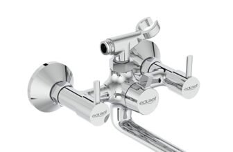 Eauset Plus Brass Bath Mixer with Crutch | Wall Mounted Hot & Cold Bath Shower Mixer Tap | Leak Resistant Bathroom Faucet | Adjustable Hot Limit | Polished Finish