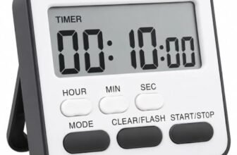 AERYS Digital Kitchen Timer and Stopwatch, Large LCD Display, 24-Hour Countdown, Loud Alarm, Magnetic Back, Retractable Stand, Flashing Light, for Study, Cooking, Office (Black)
