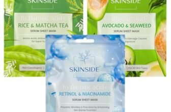 SkinSide Serum Sheet Mask for Glowing Skin with Hyaluronic Acid | Face Mask Sheets Combo for | Hydrating | Tan & Blackheads Removal | Instant Brightening | Pore Reduction | Fairness | Skin Tightening (3, Rice & Matcha Tea | Avocado & Sea Weed | Retinol & Niacinamide)