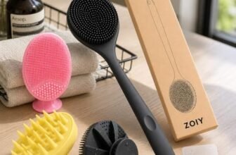 4-in-1 Silicone Bath Brush Set – Long Handle Back Scrubber, Body Exfoliating Shower Brush, Scalp & Face Massager, BPA-Free Soft Silicone Bath Brush for Men & Women, Hooks Included