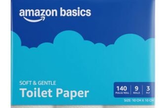 Amazon brand- Amazon Basics 3 ply Toilet tissue Paper Roll 1260 pulls | 140 pulls x 9 Rolls| Soft & Gentle| Chemical-Free