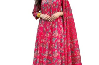 GoSriKi Women’s Rayon Viscose Anarkali Printed Kurta with Palazzo & Dupatta (CIA Pink-GS_XXL_Pink_XX-Large)