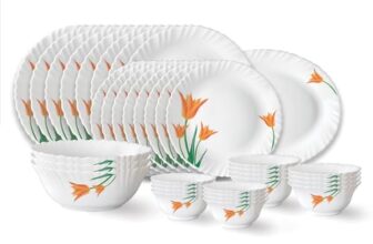 Larah by Borosil Firefly Fluted Series Opalware Dinner Set | 33 Pieces for Family of 6 | Microwave & Dishwasher Safe | Bone-Ash Free | Crockery Set for Dining & Gifting | Plates & Bowls | White