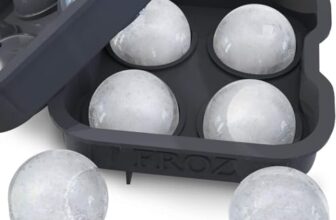 BRENSTEN FROZ Sphere Ice Ball Maker – 4 Large 2″ Slow Melting Round Ice Balls – BPA Free Silicone, Silver