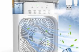 MEDALLIX Mini Cooler for Room Cooling, Portable Mini AC with 7 LED Colors, 1/2/3 Hours Timer, 3 Wind Speeds & 3 Spray Modes for Office, Home, Dorm, Bedroom, Kitchen, Outdoor, Travel (Multicolor)