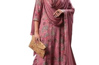 GoSriKi Women’s Rayon Blend Printed Straight Kurta with Pant & Dupatta (VICE Peach-VKS02-GS_L_Peach_Large)