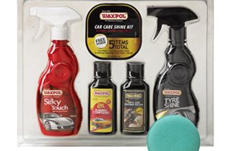 Waxpol Complete Car & Bike Shine Kit with Sponge | High Gloss Exterior Polish, Tyre Shine, Dashboard & Vinyl Polish, Rubbing Compound | High Gloss, Scratch Removal & Protection Combo