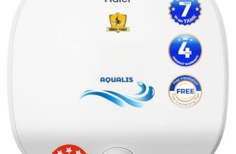 Haier Aqualis Storage Water Geyser 10L, 5 Star Electric Water Heater for Bathroom, 2.2kW Fast Heating, Shock Proof Technology, 8 Bar Pressure, Glassline Tank, 4 Yr Product & 7 Yr Tank Warranty