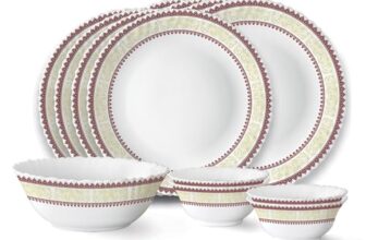 Larah by Borosil Elega Fluted Series Opalware Dinner Set Of 4 Full Plate, 4 Quarter Plates, 4 Veg Bowls and 1 Serving Bowl | Bone-Ash Free Crockery Set for Dining Table (White, 13 Pieces)