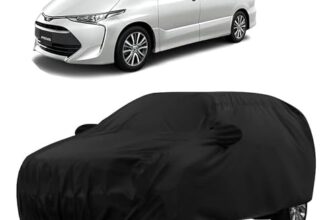 Sulfar 100% Water Resistant Car Body Cover Compatible with Mirror & Antenna Pockets for Toyota Previa (Triple Stitched, Full Bottom Elastic, Black)