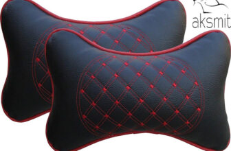 aksmit Black, Red Leatherite Car Pillow Cushion for Universal For Car(Rectangular, Pack of 2)