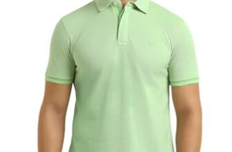 Men Green Textured Polo Neck T-shirt