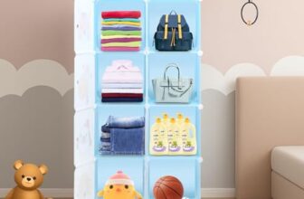 Little Olive Animal Friendly Wardrobe | 8 Cube Modular Plastic Storage Cabinet for Kids | Blue Matte Toy and Clothes Organizer Unit | Lightweight Children Bedroom Furniture