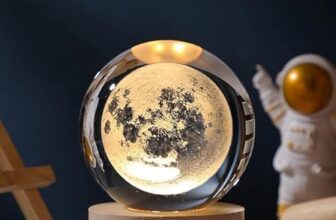 AL- FALAH 3D Moon Crystal Ball Planet Crystal Ball Night Light with Warm White Dimmable LED Wooden Base – Decorative LED Lamp for Home, Office, Bedroom, and Gift Giving