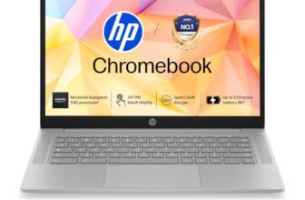 HP Chromebook 14, MediaTek Kompanio 540 (4GB LPDDR5, 128GB UFS) HD, Touch, Anti-Glare, Micro-Edge, 14”/35.6cm, ChromeOS, 100GB Google One(1yr),Modern gray,1.35kg, nm0006MU, HD Camera w/shutter Laptop