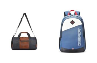 Gear Clubsport 3 9″/33L Faux Leather Large Water Resistant Duffle Bag/Travel Bag/Gym Bag for Men + 14 cms Blue Casual Backpack (MDBKPECO50504)