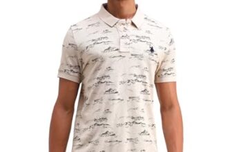 U.S. POLO ASSN. Mens All Over Printed Half Sleeve Polo T-Shirts (UDTSHS1171_Beige_M)