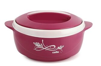 CELLO Sapphire Insulated Casserole Hot Pot For Kitchen 1250 ml Pink | Easy to Serve Airtight Outdoor Safe Inner Steel Insulated Keeps Food Hot & Warm Casserole Hot Pot Case Set For Roti Rice Biryani