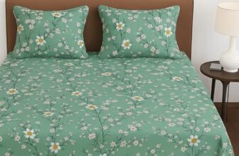 BSB HOME 100% Cotton Feel Double Bed Bedsheet Set | 144 TC Soft & Breathable | Mint Green White Flower Print with 2 Pillow Covers | Wrinkle Free | for Bedroom (90 x 90 Inches)
