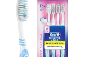 Oral-B Precision Clean Sensitive Soft Manual Toothbrush For Adults, Ultra Soft Bristles For Sensitive Teeth and Gums, Multicolour Tooth Brush Set, Oral B Dentist Recommended Brand (Family Pack of 4)
