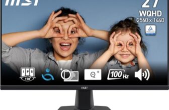 MSI PRO MP275Q 27 Inch 2K WQHD Office Monitor – 2560 x 1440 IPS Panel, 100 Hz, Eye-Friendly Screen, Built-in Speakers, Tilt-Adjustable – HDMI 2.0b, DP (1.2a)
