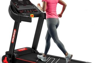 Sparnod Fitness STH-1140 Treadmill for Home Use, 4 HP Peak Motor, 1–14 km/h Speed, Foldable with Bluetooth Speaker & Multi-LED Display, Manual Incline, 12 Preset Programs, Max User Weight 90 kg