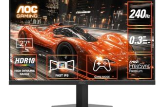 AOC 27G11ZE2 27″ FHD Fast IPS Gaming Monitor – Black/Red |1920×1080| 240Hz Refresh | 0.3ms Response |Adaptive-Sync| HDR10| Frameless Design