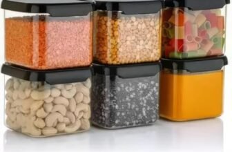 Entisia Plastic Food Storage Container Set with Airtight Lids – Transparent, Stackable & Airtight Kitchen Container Set – Use For Dry Food, Grains & Spices – Space-Saving Kitchen Storage (500ml, 6Pcs)