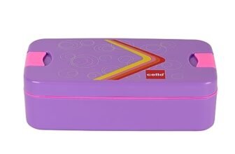 CELLO Food Mate Snap Lock Plastic Lunch Box, 713ml, Violet | 2 Compartment with 2 Side Lock for School Kids and Adults | Leak-Proof Snacks Tiffin Box for School Kids, Office, Picnic & Travelling