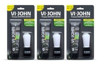 VI-JOHN Dermatologically Tested Purifying Charcoal Premium Shaving Cream With Shaving Brush Enriched With Aloevera & Jojoba Oil From Paraben-70g- Pack of 3