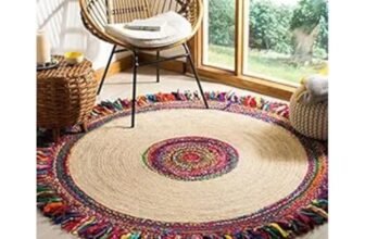 Xenluxe Jute Round Area Rug – Handwoven Striped Design, Classic Rustic Style, Eco-Friendly Natural Fiber, Living Room, Bedroom, Home Décor, Boho & Farmhouse Accent Rug (6×6 feet, Chindi Lehar)