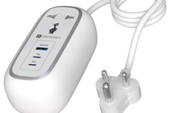 Portronics 67W Volt 65 Pro High Speed Smart Desktop Charger, 1M Copper Cable, 2 x Type C PD Port, 1 x USB Mach Port,2 x AC Power Socket, Compatible with Laptop,Smartphones,iPhones,Tablet(White)
