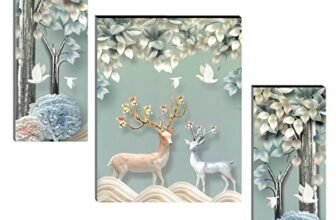 Indianara Set of 3 Deers Art MDF Art Painting (4064FL) without glass 4.5 X 12, 9 X 12, 4.5 X 12 INCH (Style 1)