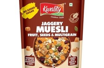 Kwality High Protein Jaggery Muesli 400g | 9g Protein | Fruits, Seeds & Crunch | High Fibre Multigrain Breakfast Cereal | Made with Millets, Brown Rice & Oats | Naturally Sweetened with Jaggery
