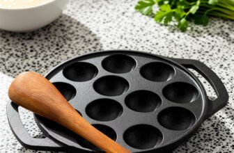Lifelong Pre-Seasoned Paniyaram Pan With Wooden Spatula, 12 Pits Naturally Non Stick Paniarakkal Pan 21 cm diameter 1 L capacity(Cast Iron, Induction Bottom)