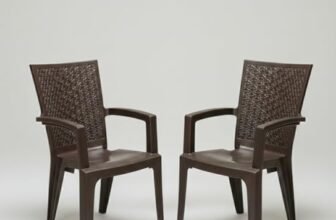 Nilkamal Plastic Chair for Living room with Arm |Set of 2 | 3 Year Warranty | For Home, Living Room, Outdoor | Weather Brown Colour | CHR2225