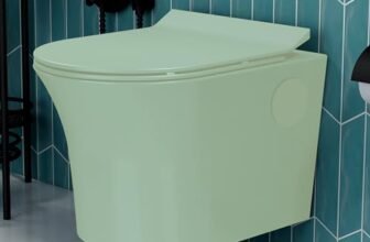 Plantex Platinum Ceramic Rimless Wall Hung Western Toilet/Commode for Toilet/Rimless Washdown Commode With Soft Close Toilet Seat – P Trap Outlet(Olive)