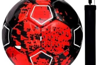 M S Enterprises CR-7 Football Training Ball with Pump Free Size 5, Rubber Moulded Design Practice Match Play, Durable Surface Outdoor Ground Grass Turf Use, All Ages Skill Development Sports Gear