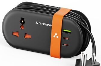 Ambrane Foldable Extension Board, 2 Type C & USB, Perfect for Office, Kitchen, Travels, Charge 4 Devices, Compact Size, AC Socket 2500W, 20W Fast Type C Charging, 1.5m Long Cable (Smartstrip 3 Black)