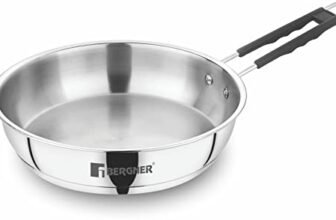 BERGNER Eternity Stainless Steel Frypan with Triply Bottom, Induction Base and Silicone Grip Handle, 7 Year Warranty, 22 cm, Silver